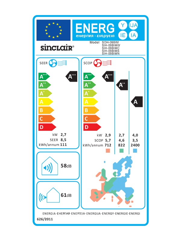 Climatizzatore Sinclair serie MARVIN SIH + SOH-09BIM - 9.000 BTU, Black